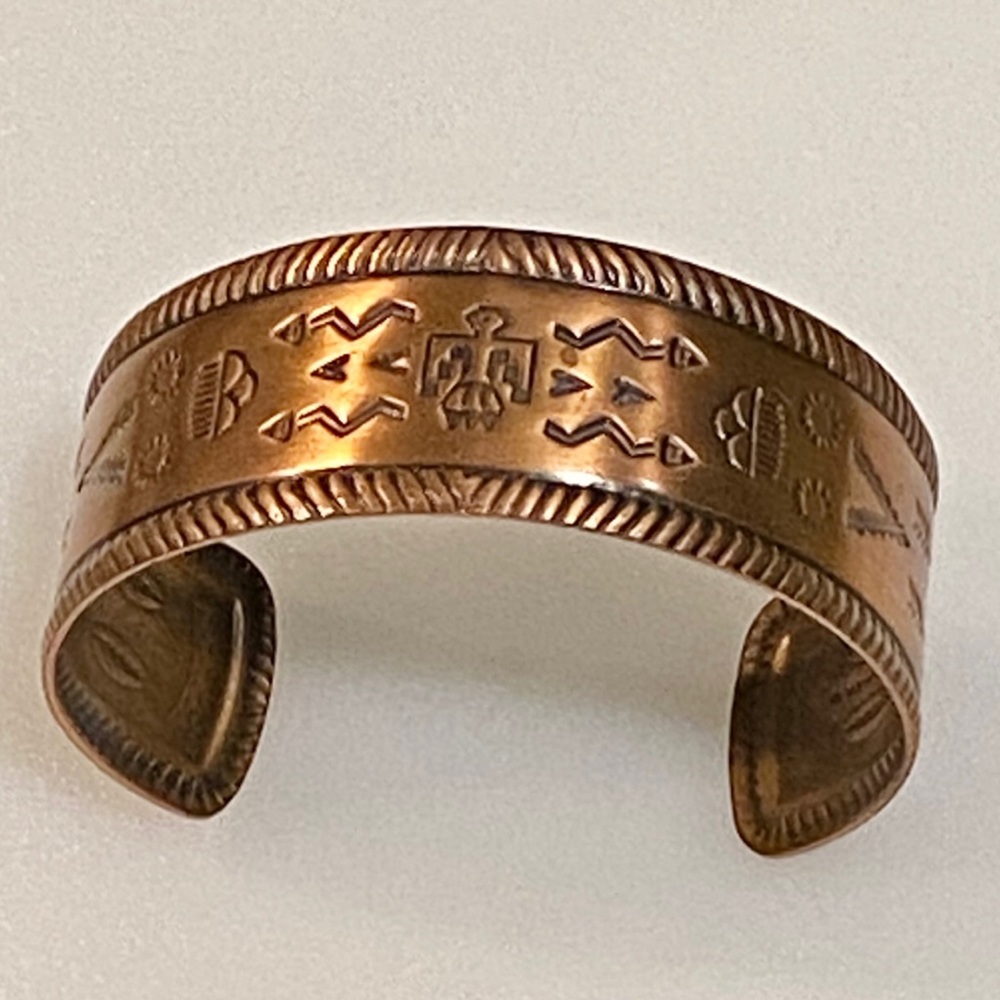 Vintage Storyteller Bell Trading Post Copper Cuff Bracelet - Handmade - Picture 6 of 13